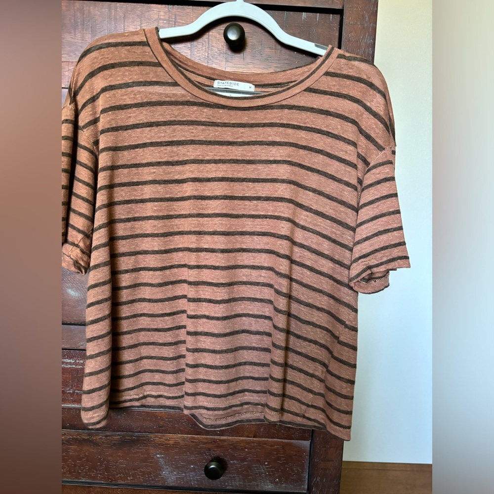 Stateside Brown Striped Top Cropped